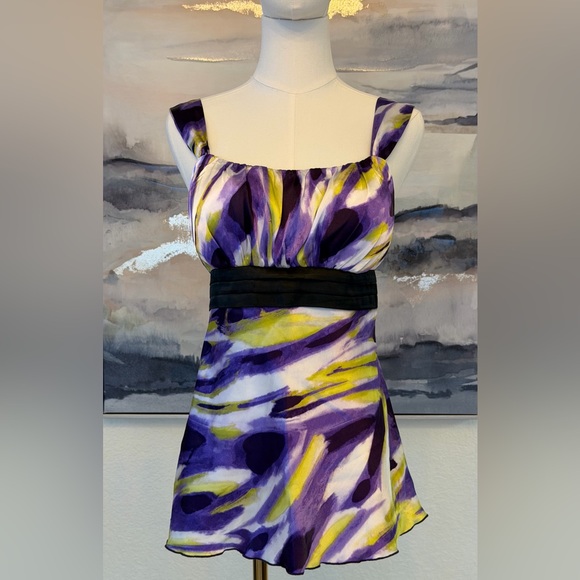 Vintage Y2K BCX Purple Abstract Babydoll Tank | Coquette Fairycore Empire Waist - Picture 2 of 14